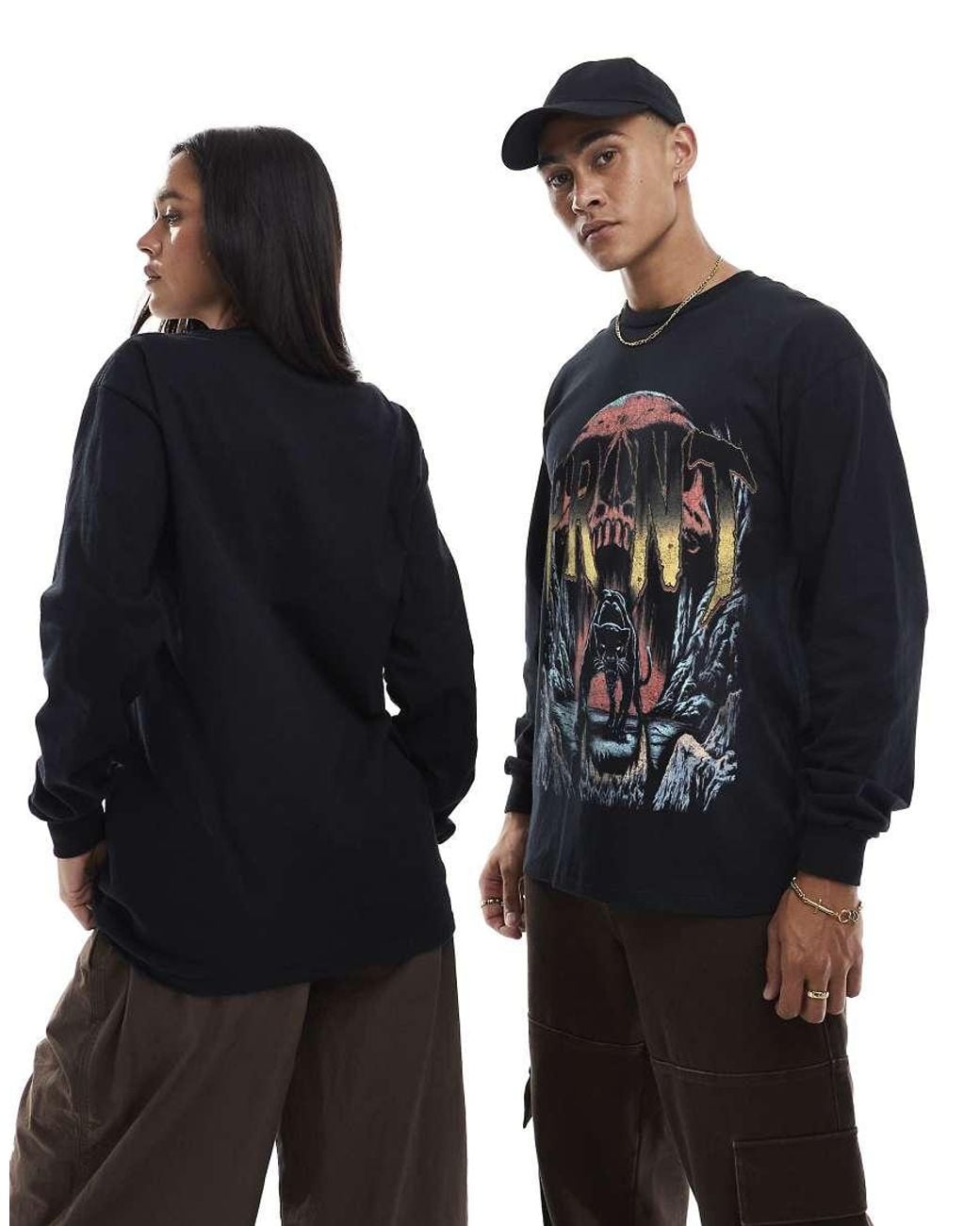 PRNT Black Skull Cave Relaxed T-Shirt