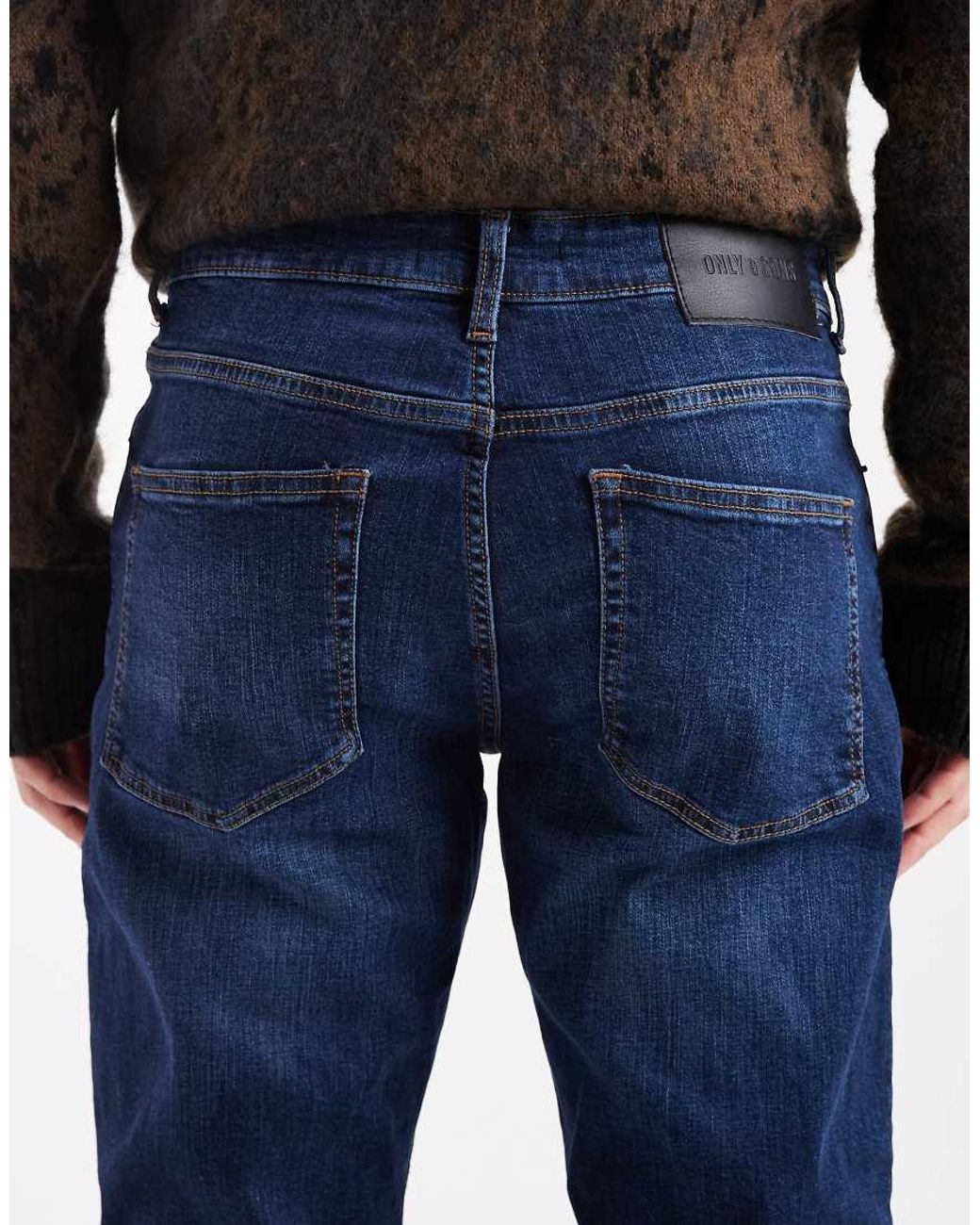 Only & Sons Blue Weft Regular Fit Stretch Jeans for men