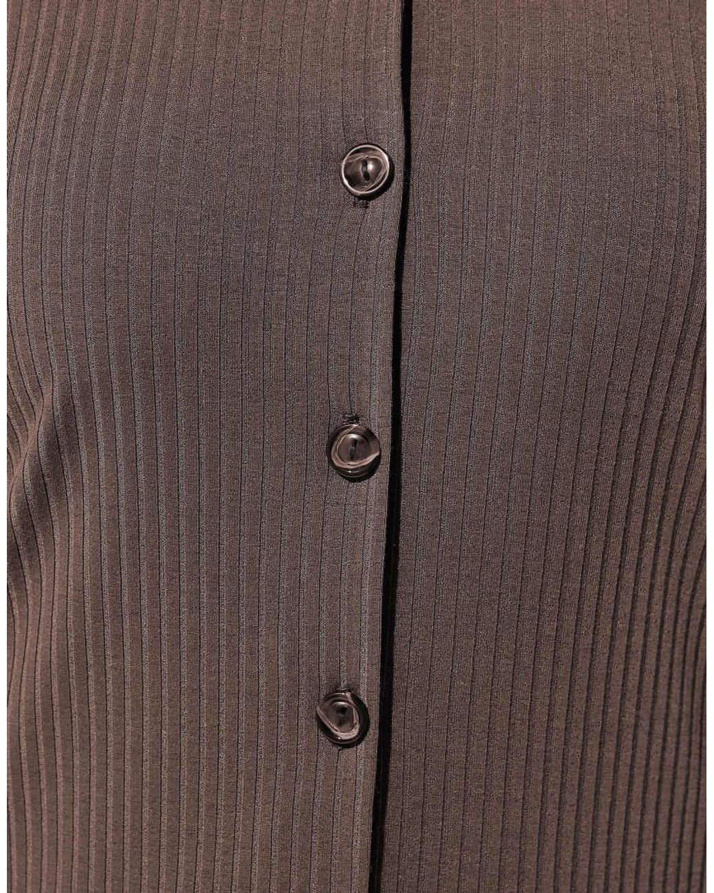 Yours Clothing Brown Ribbed Button Through Top
