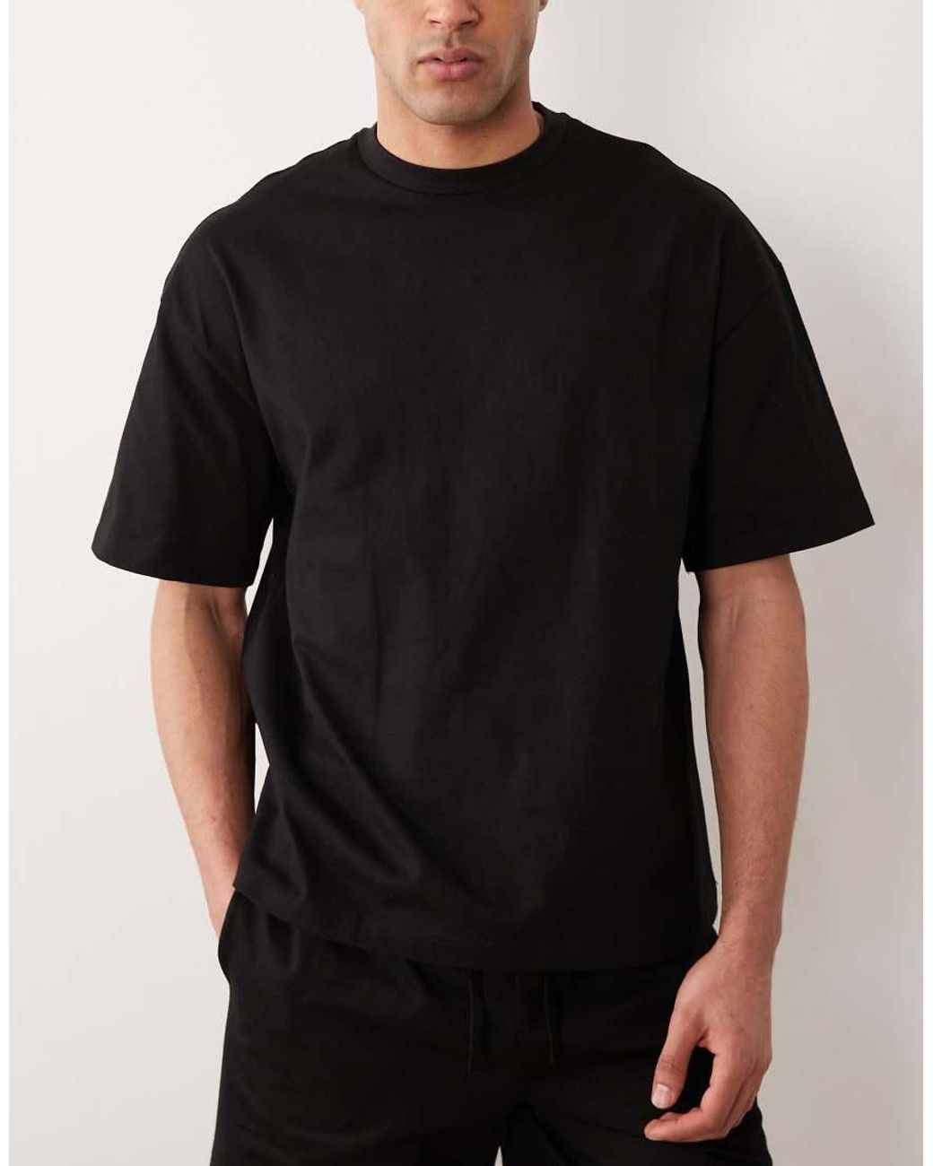 River Island Black Boxy Oversized T-shirt And Shorts Set for men