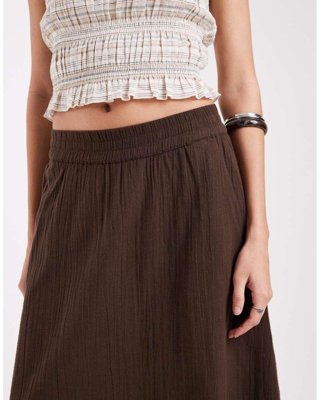 ONLY Brown Linen Look Midaxi Skirt