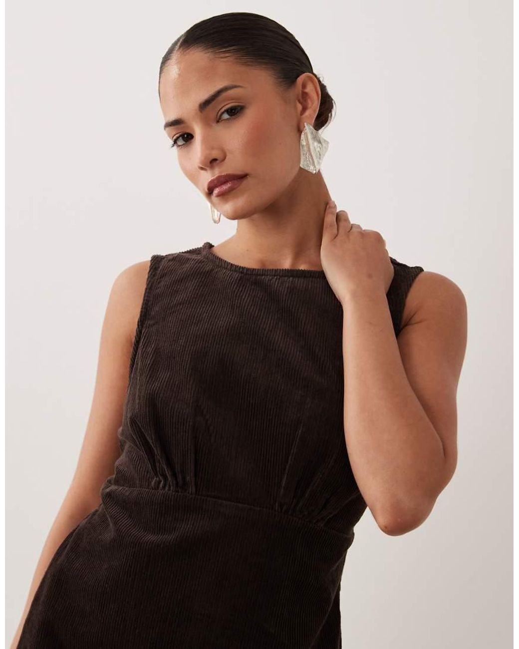 Nobody's Child Petite Black Vicky Cotton Cord Sleeveless Pinafore Mini Dress