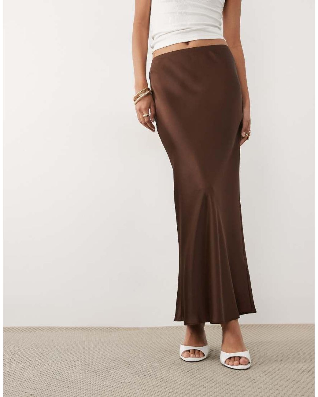 New Look Natural Satin Bias Maxi Skirt