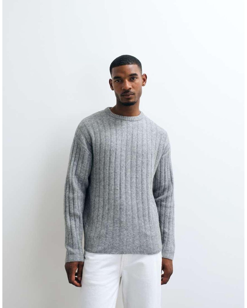 Jack & Jones Gray Chunky Rib Knit Jumper for men
