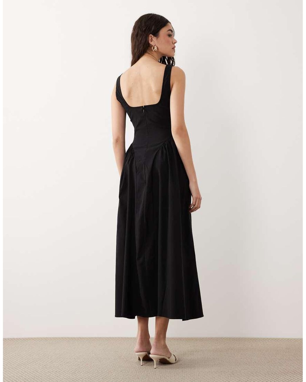 New Look Black Square Neck Seam Detail Midi Dress
