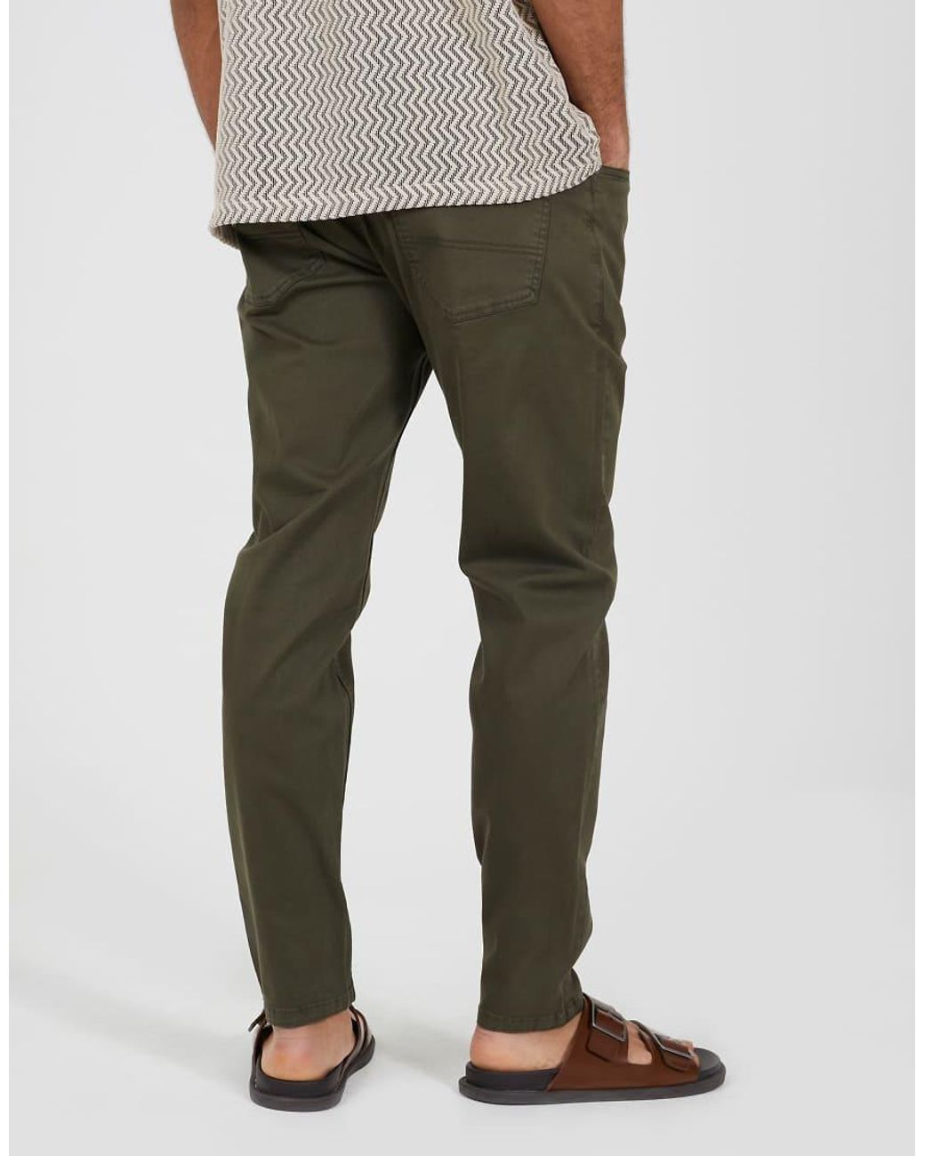 Brave Soul Green Cotton Twill Chino Trousers for men