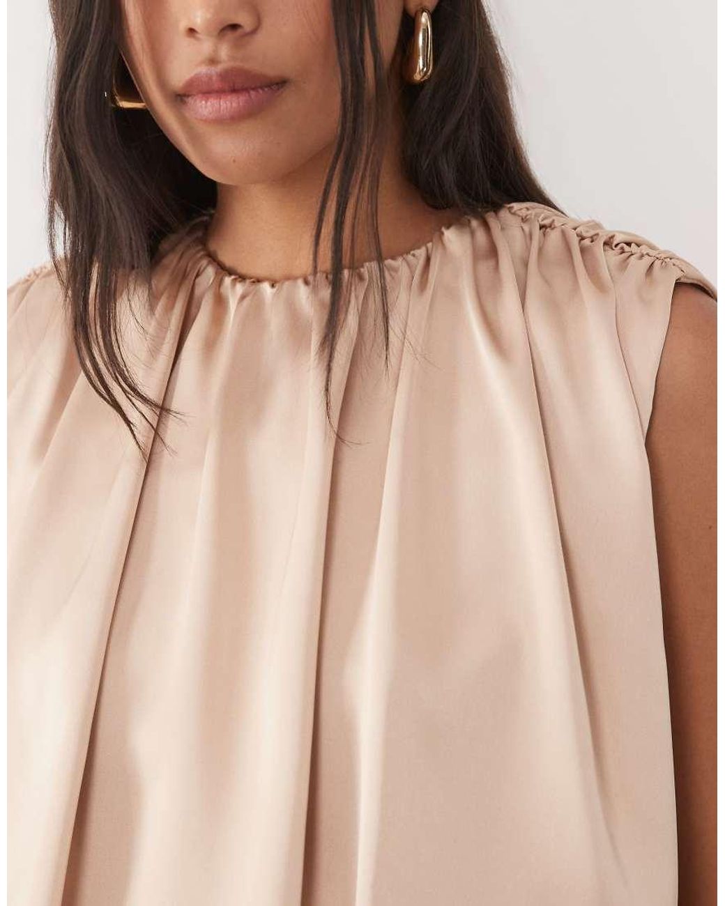 ASOS Natural Satin Sleeveless Bubble Top