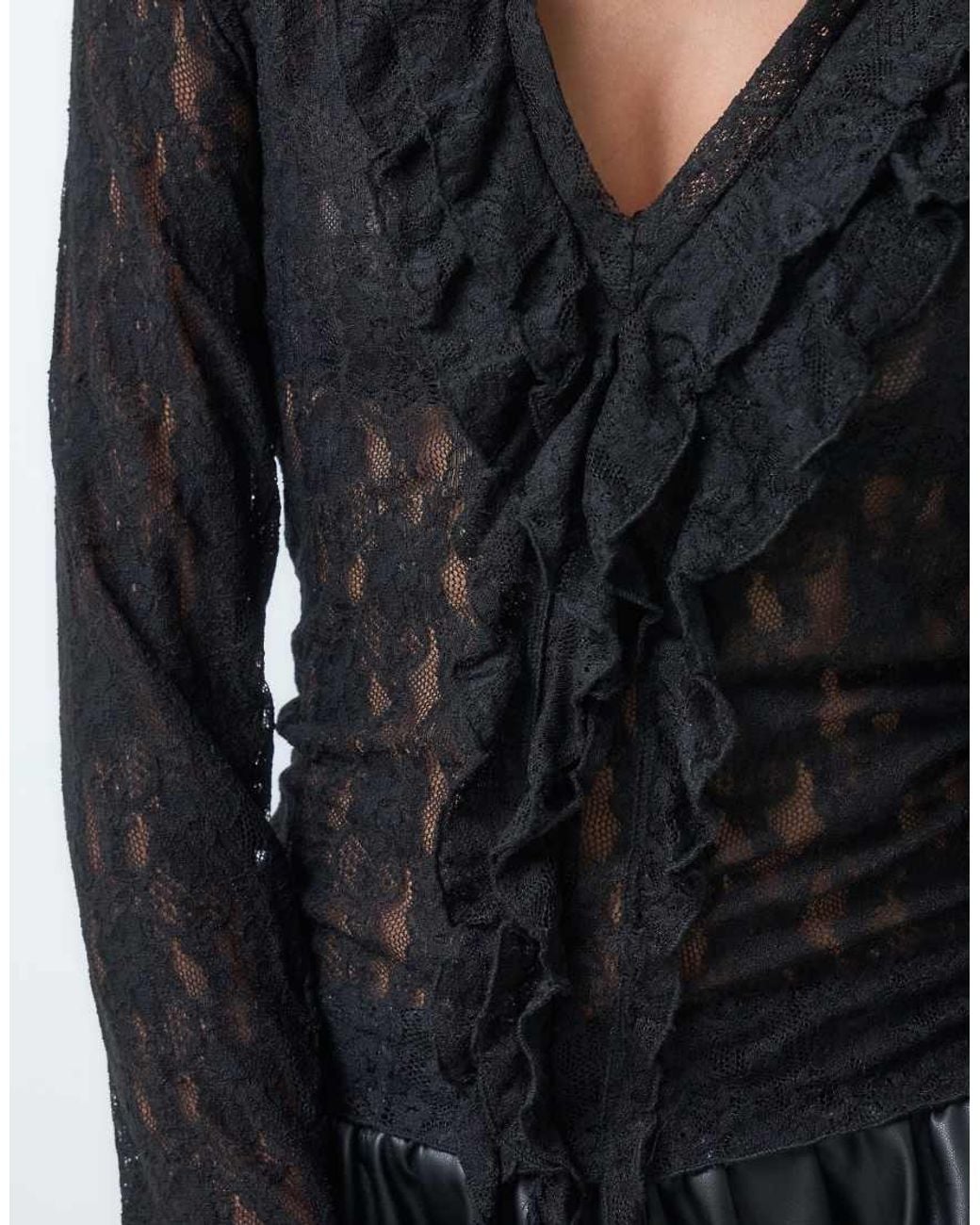 Miss Selfridge Black Sheer Lace Shirt