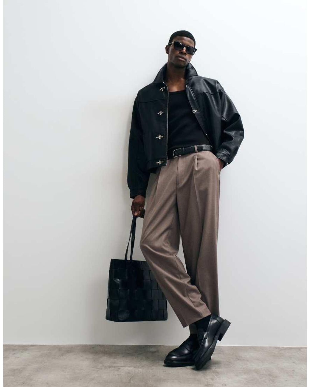 ASOS Black Tailored Pleated Flannel Trousers for men
