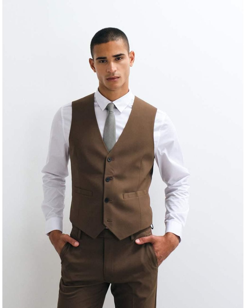 ASOS Brown Skinny Suit Waistcoat for men