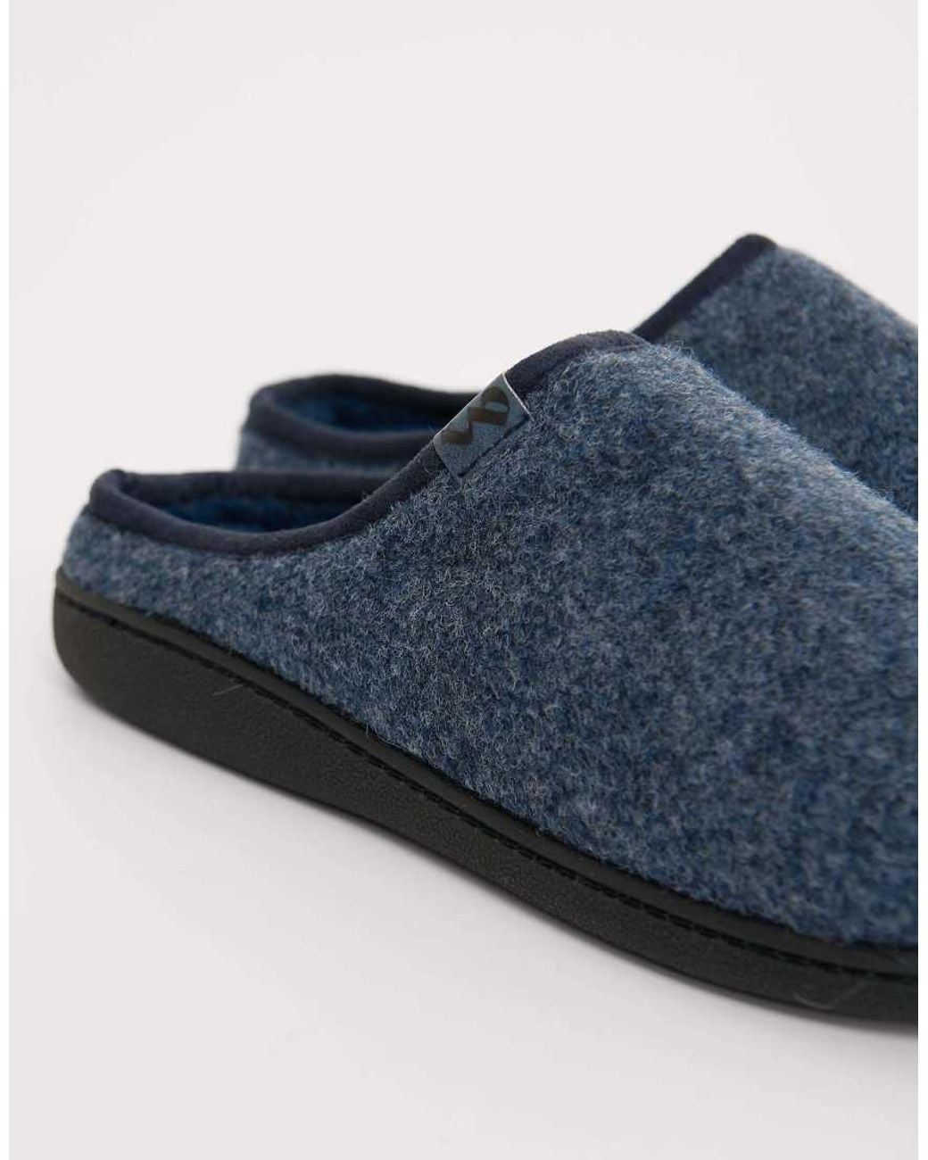 Threadbare Blue Textured Faux Fur Lined Mule Slippers for men