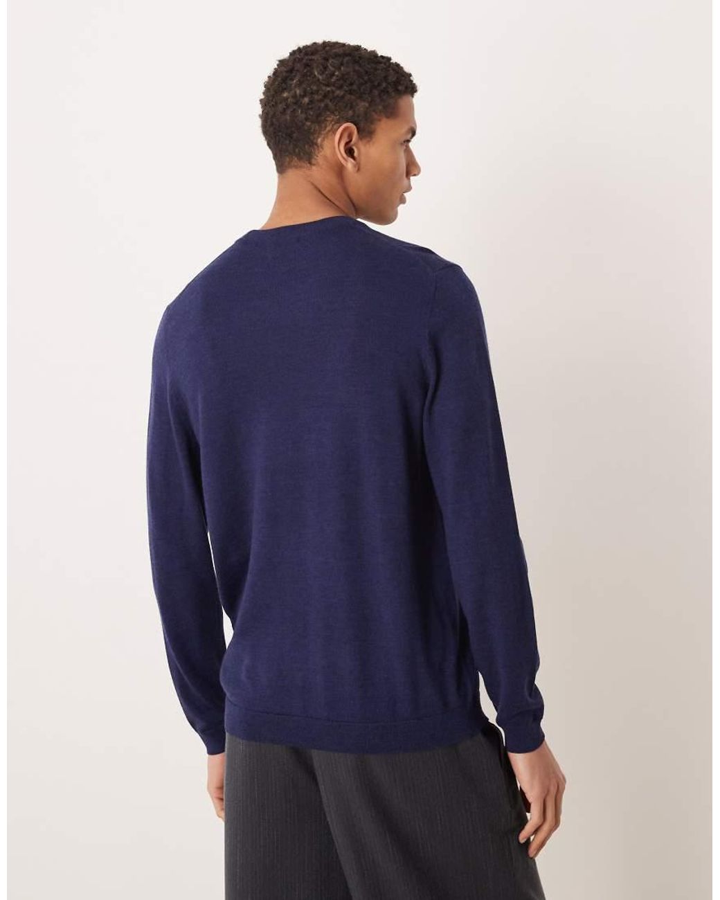 ASOS Blue Knitted Long Sleeve Pure Merino Wool Crew Neck for men