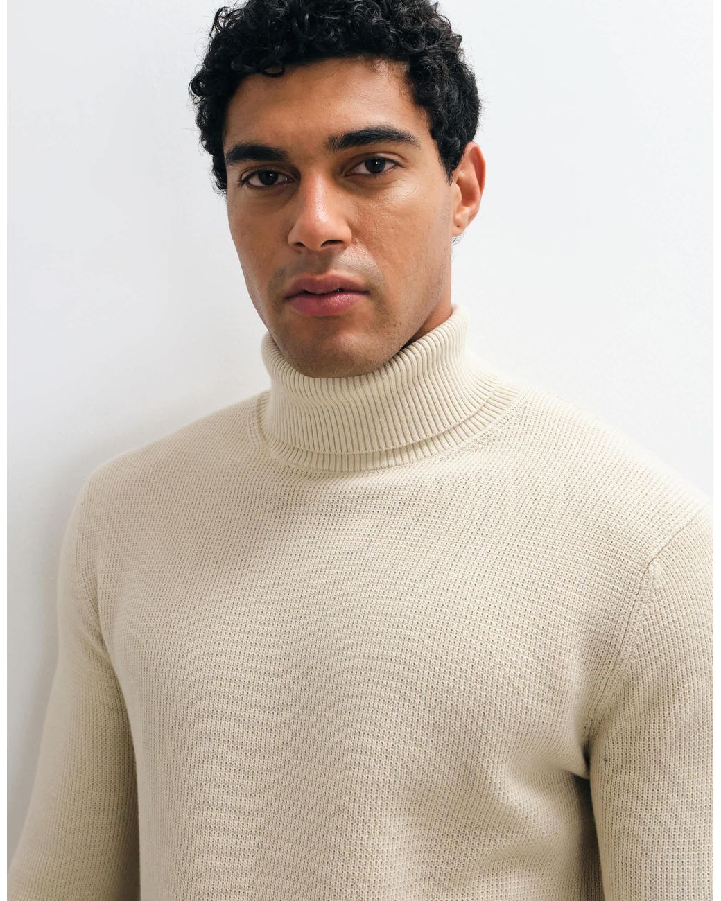 SELECTED Natural Ribbed Knit Turtleneck Sweater for men