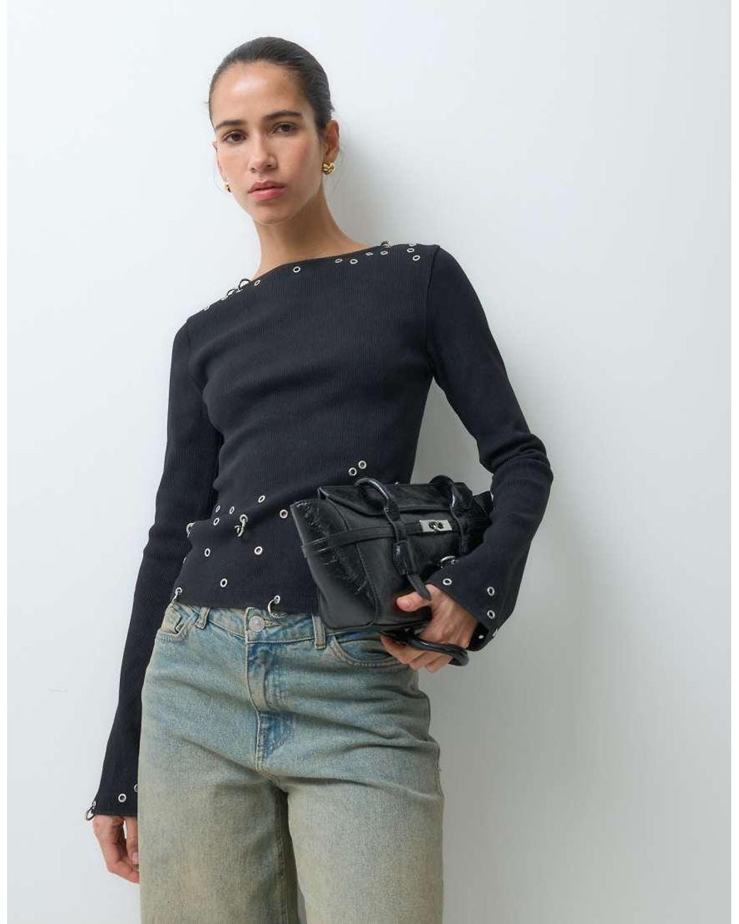 The Ragged Priest Blue Long Sleeve Top With Eyelet Detailing