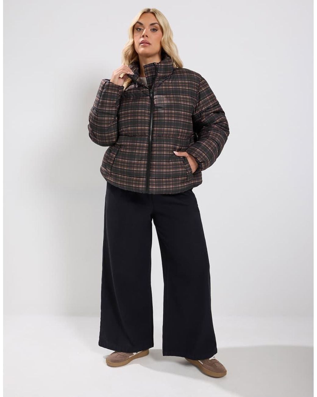 Yours Clothing Gray Check Padded Coat