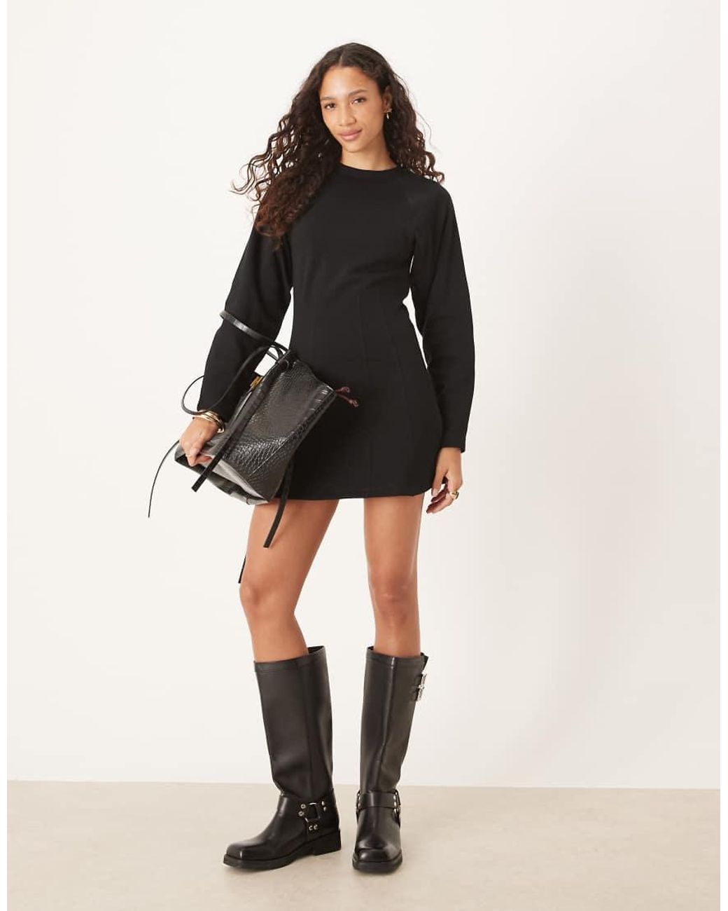 ASOS Black Seam Detail Mini Sweat Dress