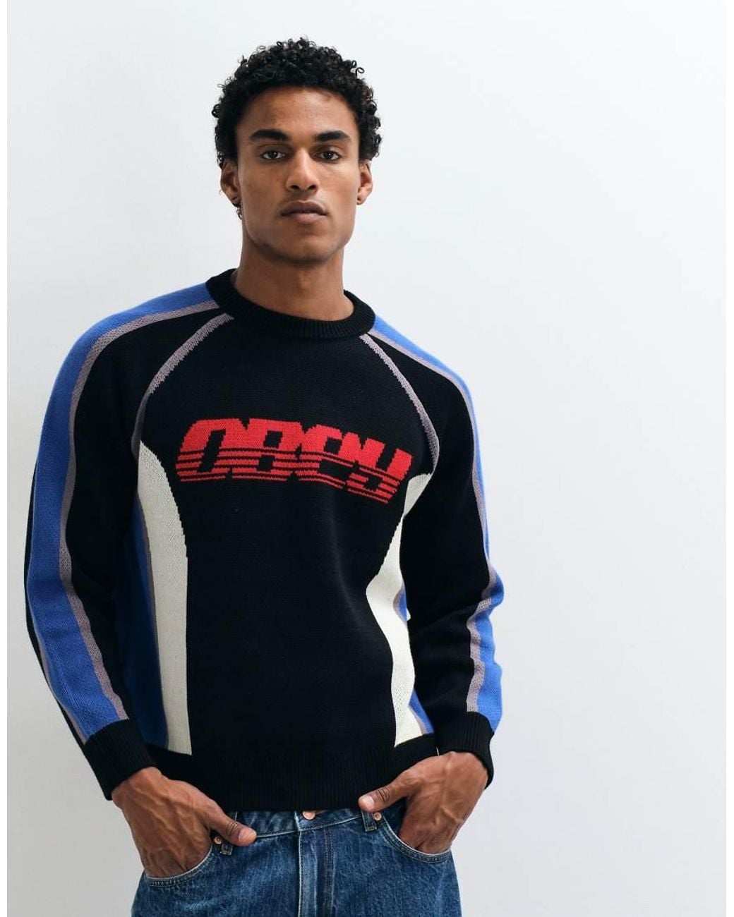 Obey Black Estadio Logo Knitted Crewneck Jumper for men