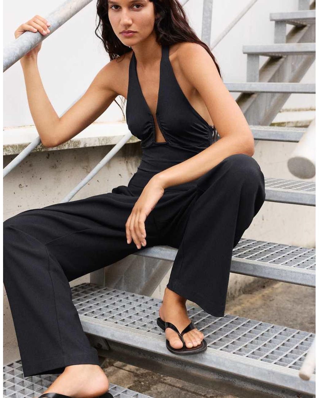 Pull&Bear Black Gathered Halter Bodysuit