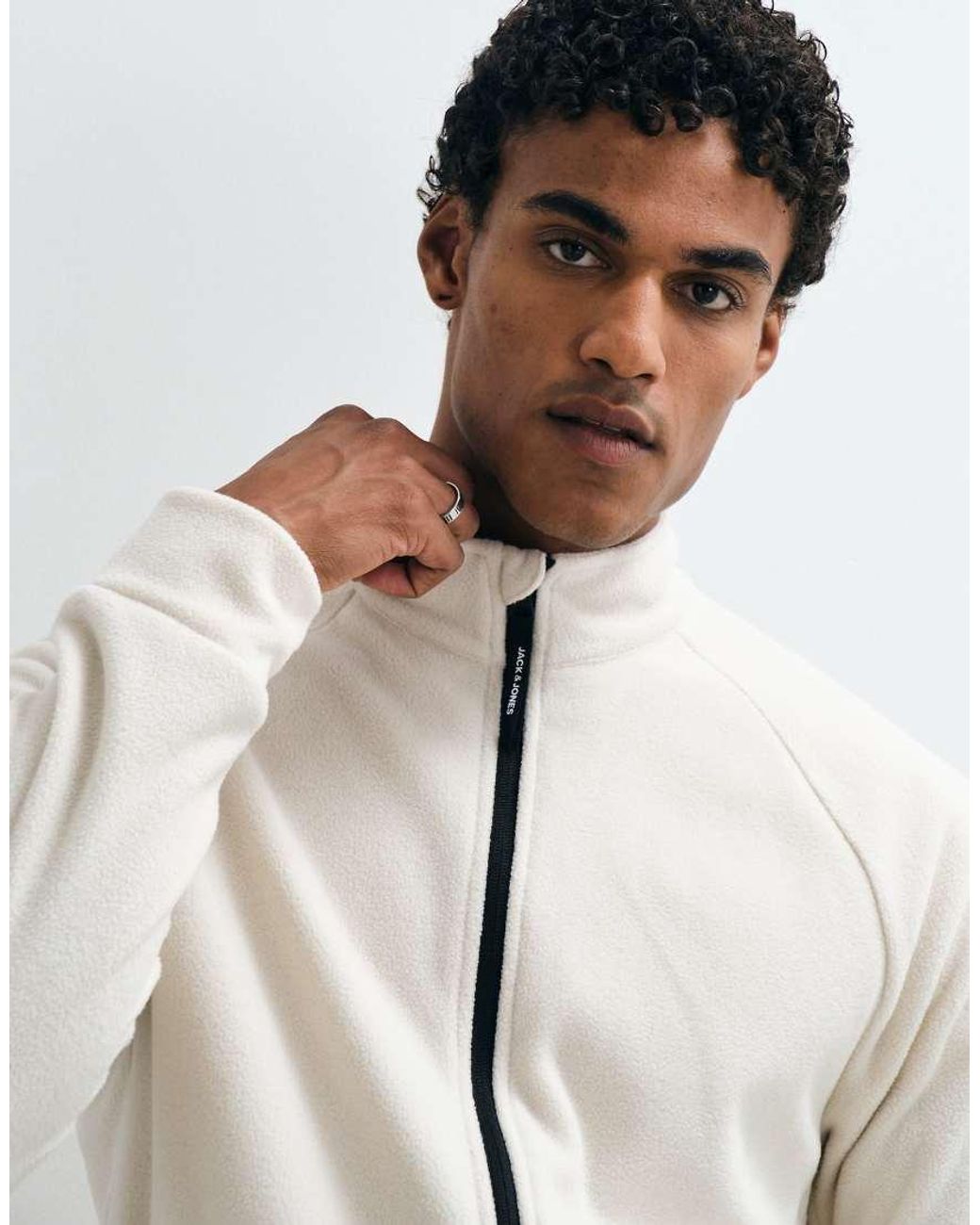Jack & Jones White Zip Up Fleece Jacket for men