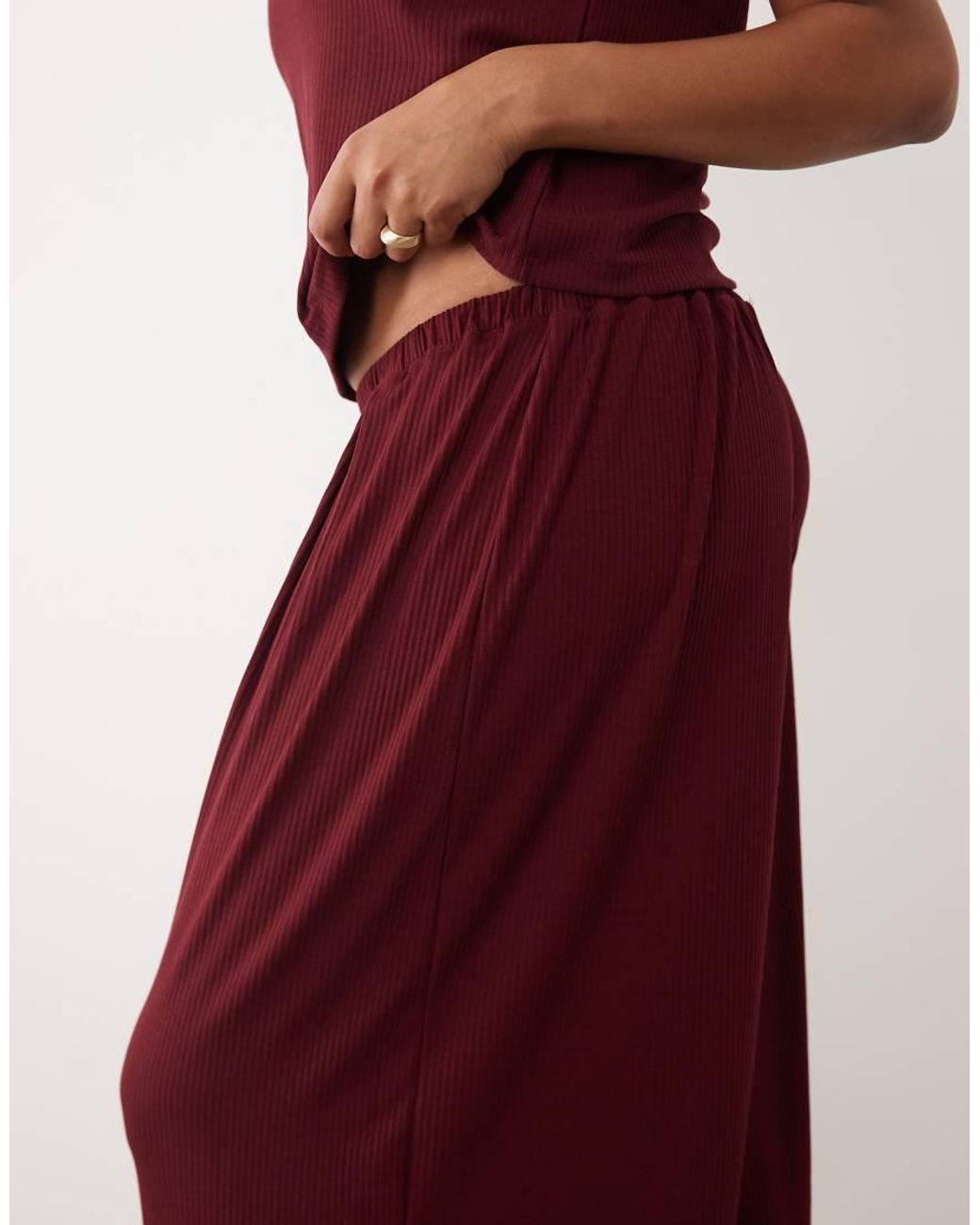 ASOS Red Asos Design Curve Lounge Ribbed Mix & Match Wide Leg Pyjama Bottom