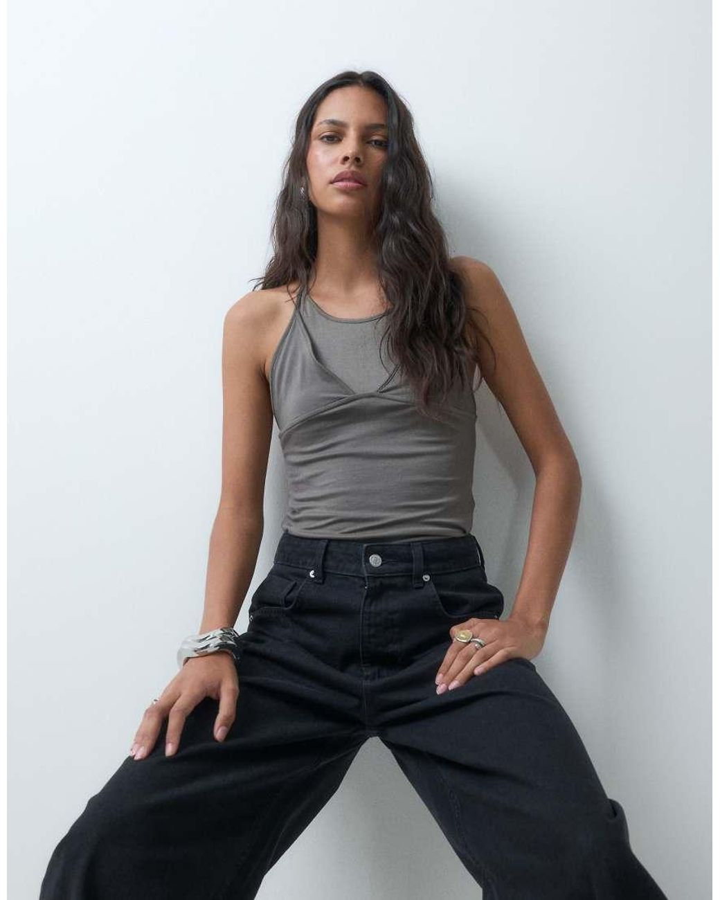 ASOS Blue High Waisted Barrel Leg Jeans