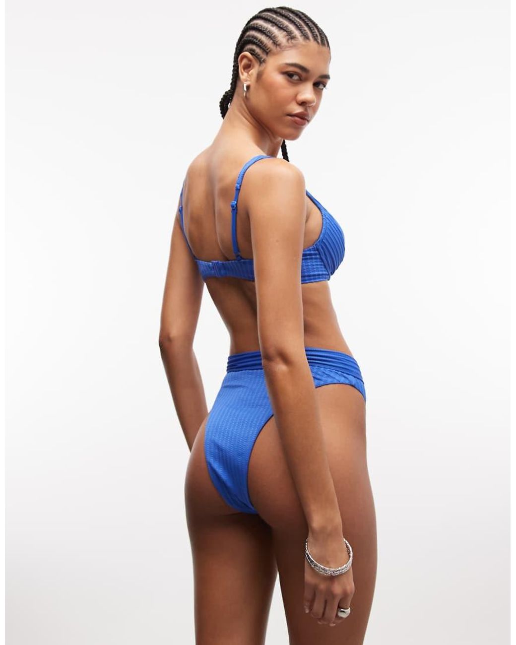 ASOS Blue Rory Spliced Ribbed High Waist High Leg Bikini Bottom