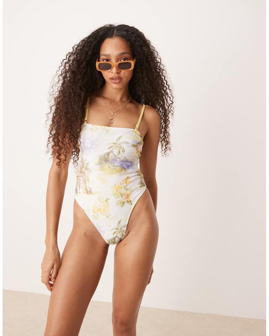 ASOS Brown Sunny Tropical Print Removable Strap Swimsuit