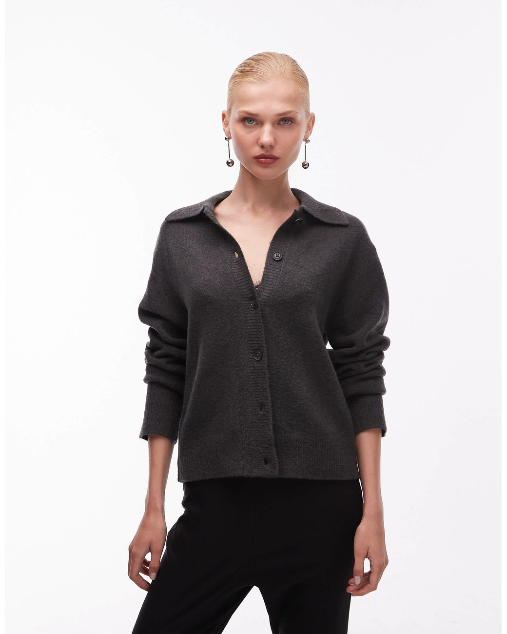 ASOS Black Knitted Collared Cardigan