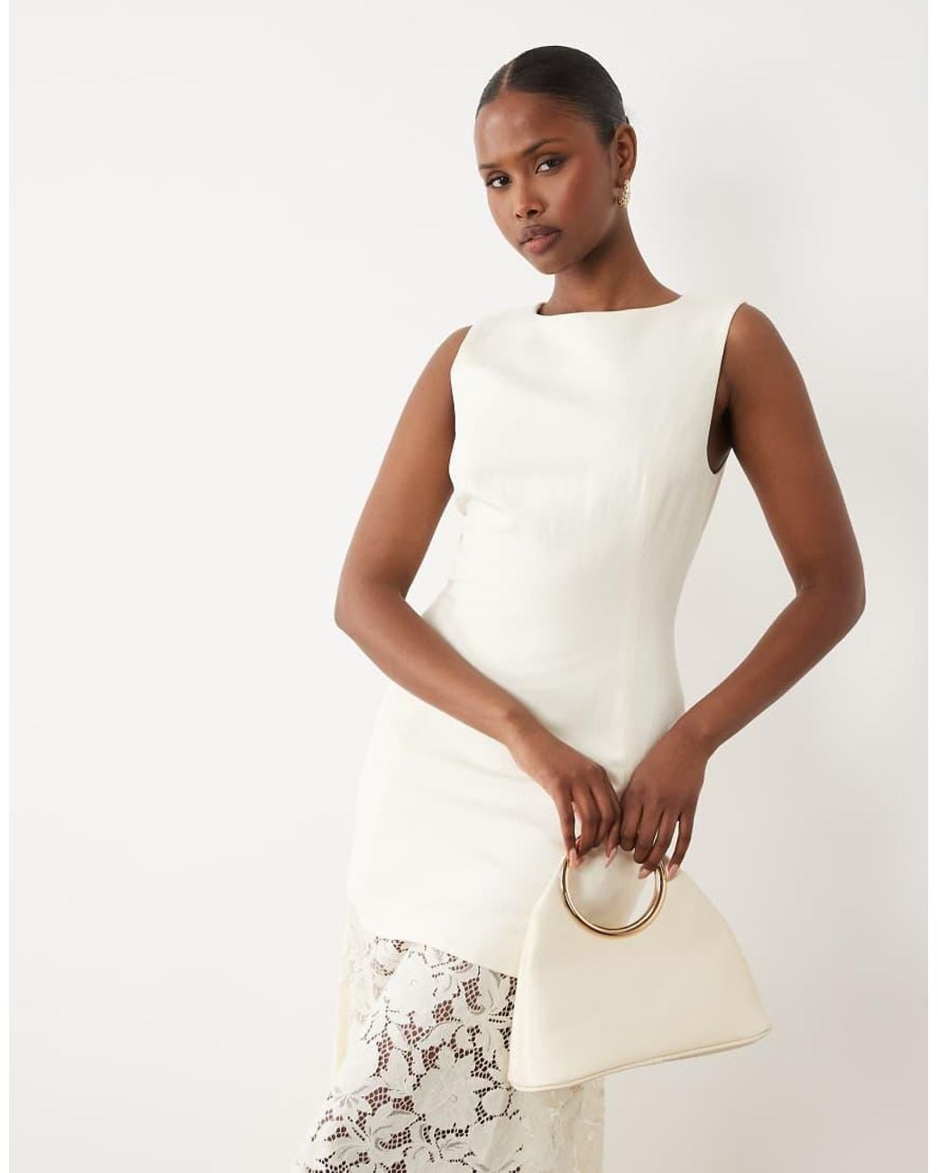Forever New Natural Linen Mix Lace Skirt Midi Dress