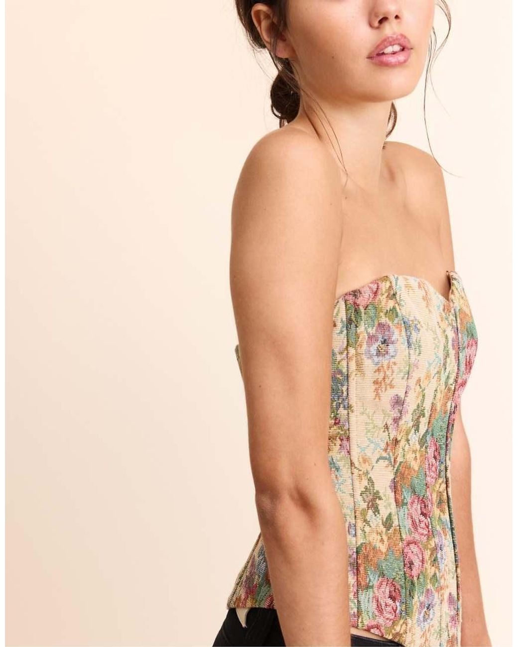 Stradivarius White Jacquard Bustier Top