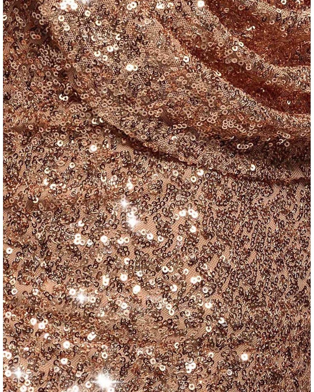 Goddiva Brown Sequin Cowl One Shoulder Maxi Dress