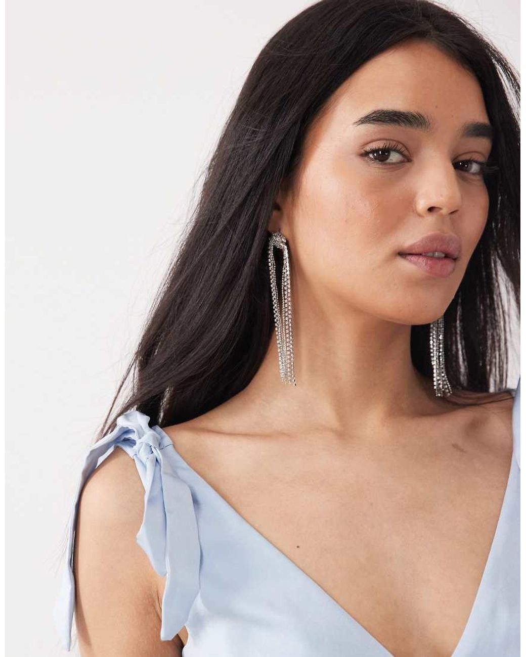 New Look Blue Tie Shoulder Satin Midi Dress