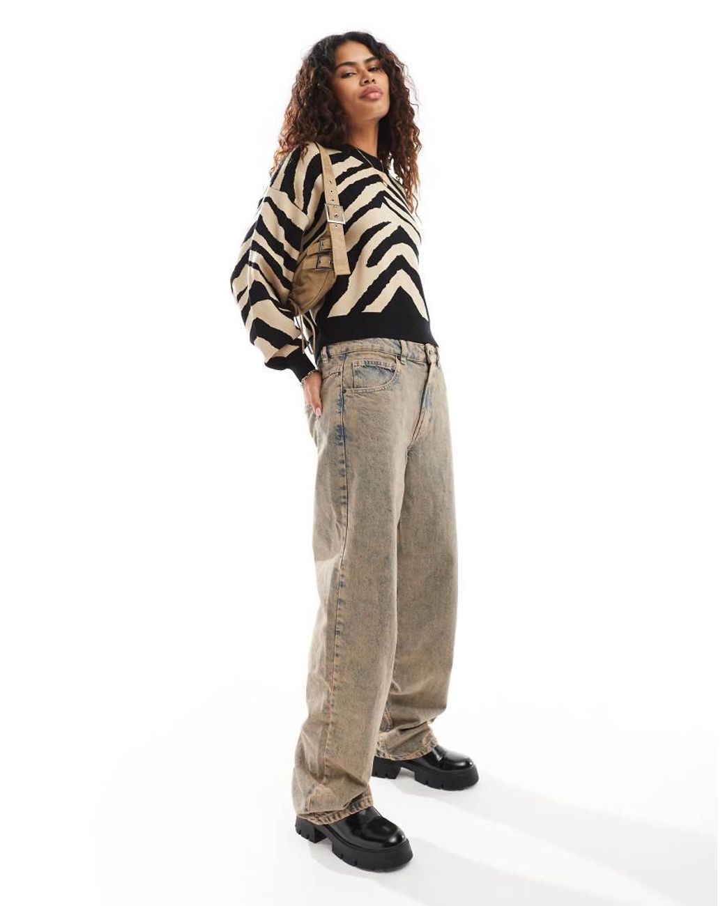 Noisy May Black Knitted Jumper & Zebra