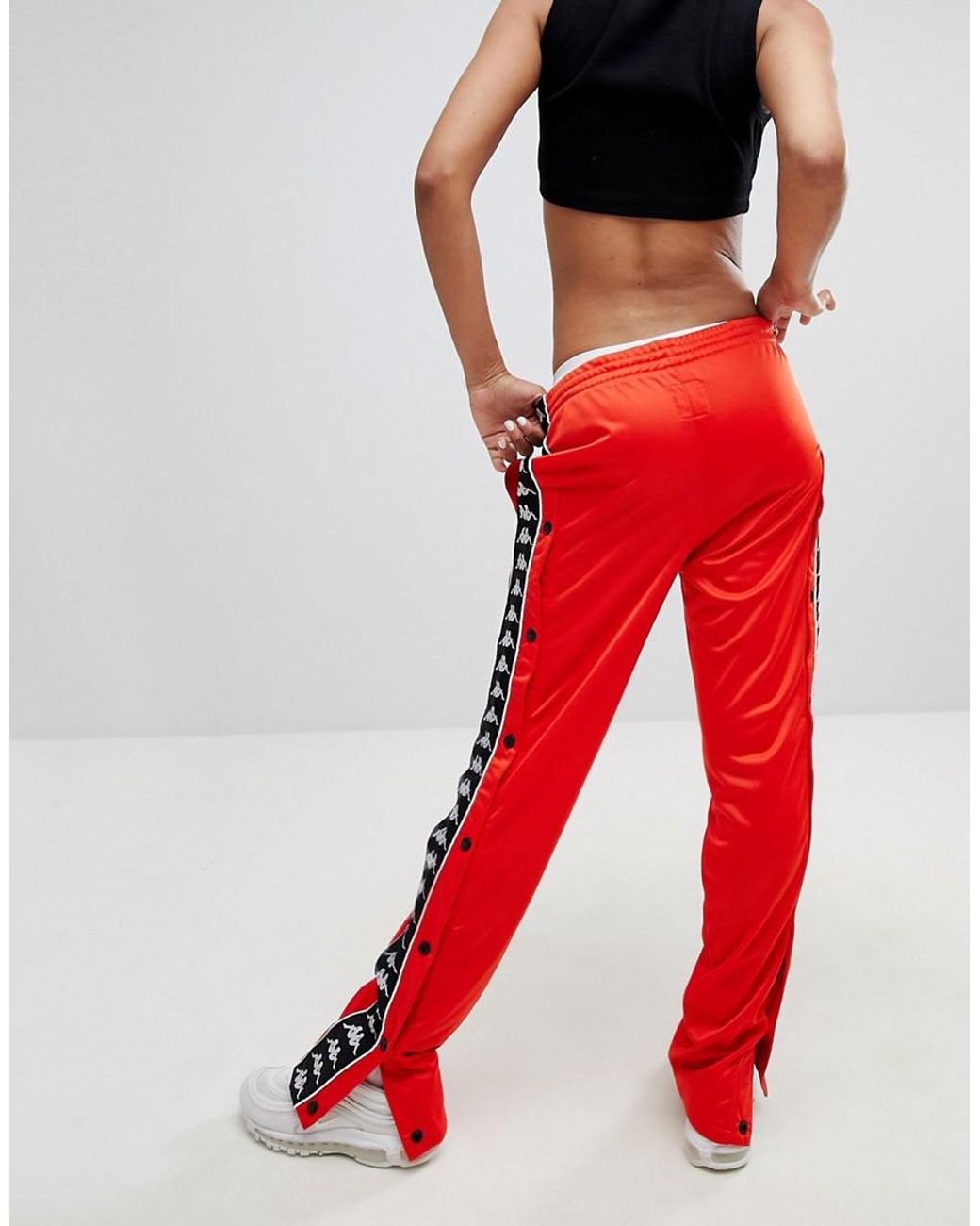 Kappa Relaxed Tracksuit Bottoms With Popper Sides Co-ord Red | Lyst