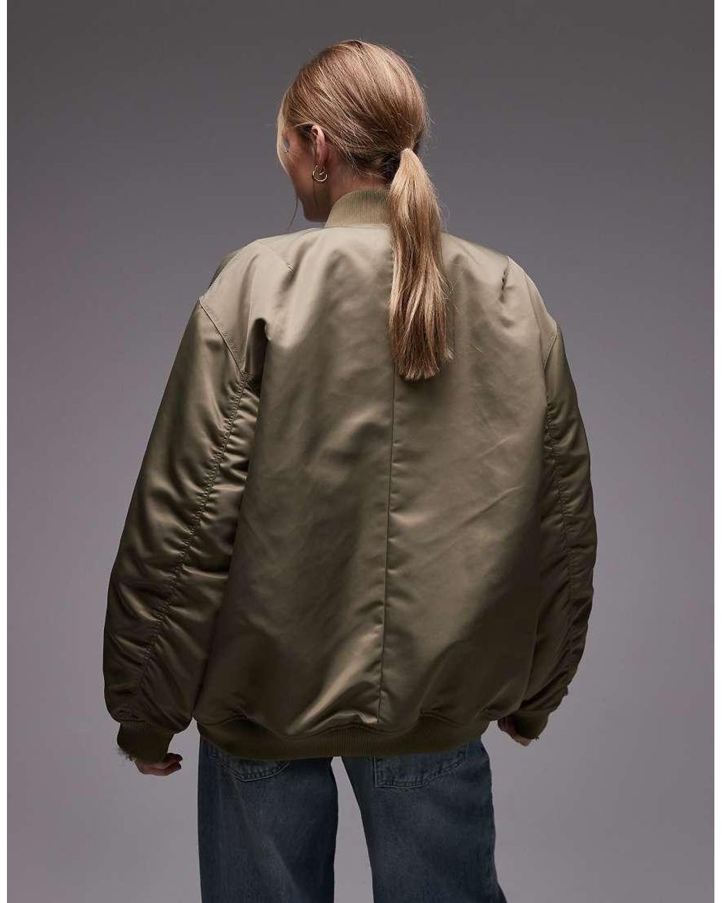 & Other Stories Gray Nylon Rib Sleeve Oversized Bomber Jacket