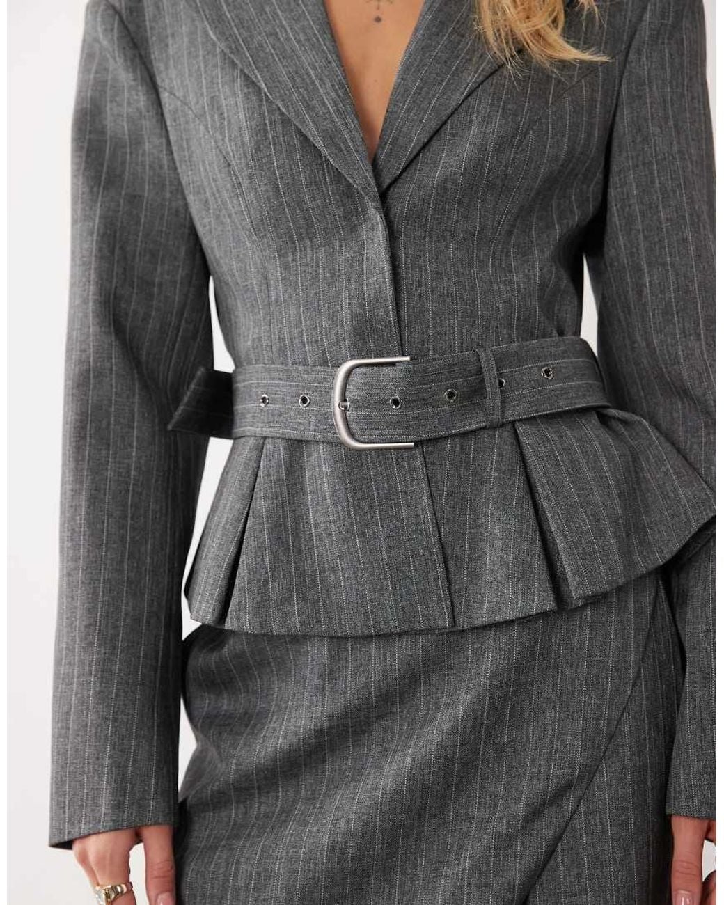 ASOS Gray Tailored Cinched Belted Long Sleeve Blazer