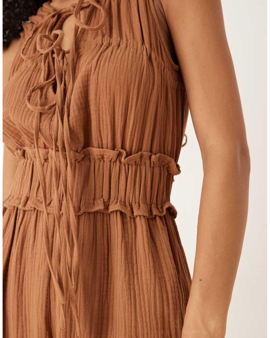 ASOS Natural Double Cloth Gathered Bust Jumpsuit