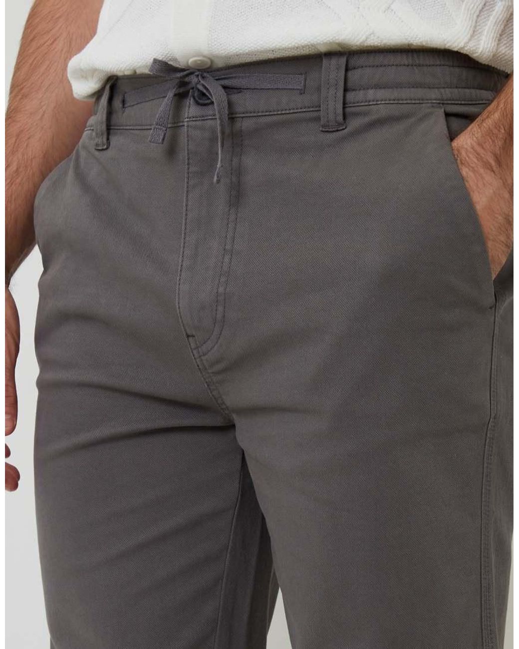 Threadbare Gray Cotton Elasticated Waist Chino Trousers for men