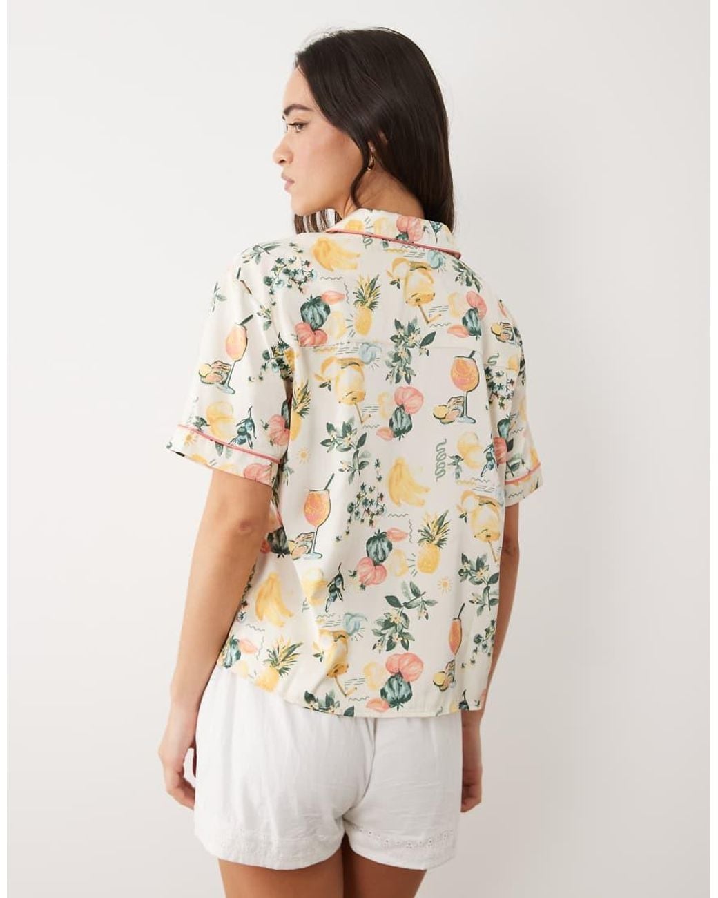 Abercrombie & Fitch Brown Satin Short Sleeve Pyjama Shirt Co-Ord