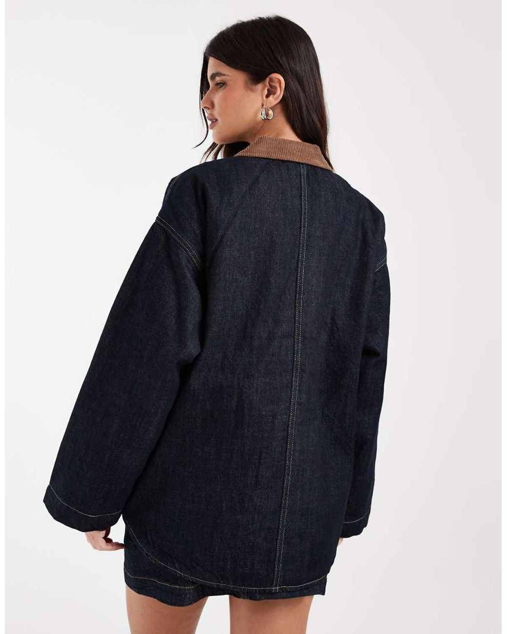JJXX Blue Denim Barn Jacket With Cord Collar
