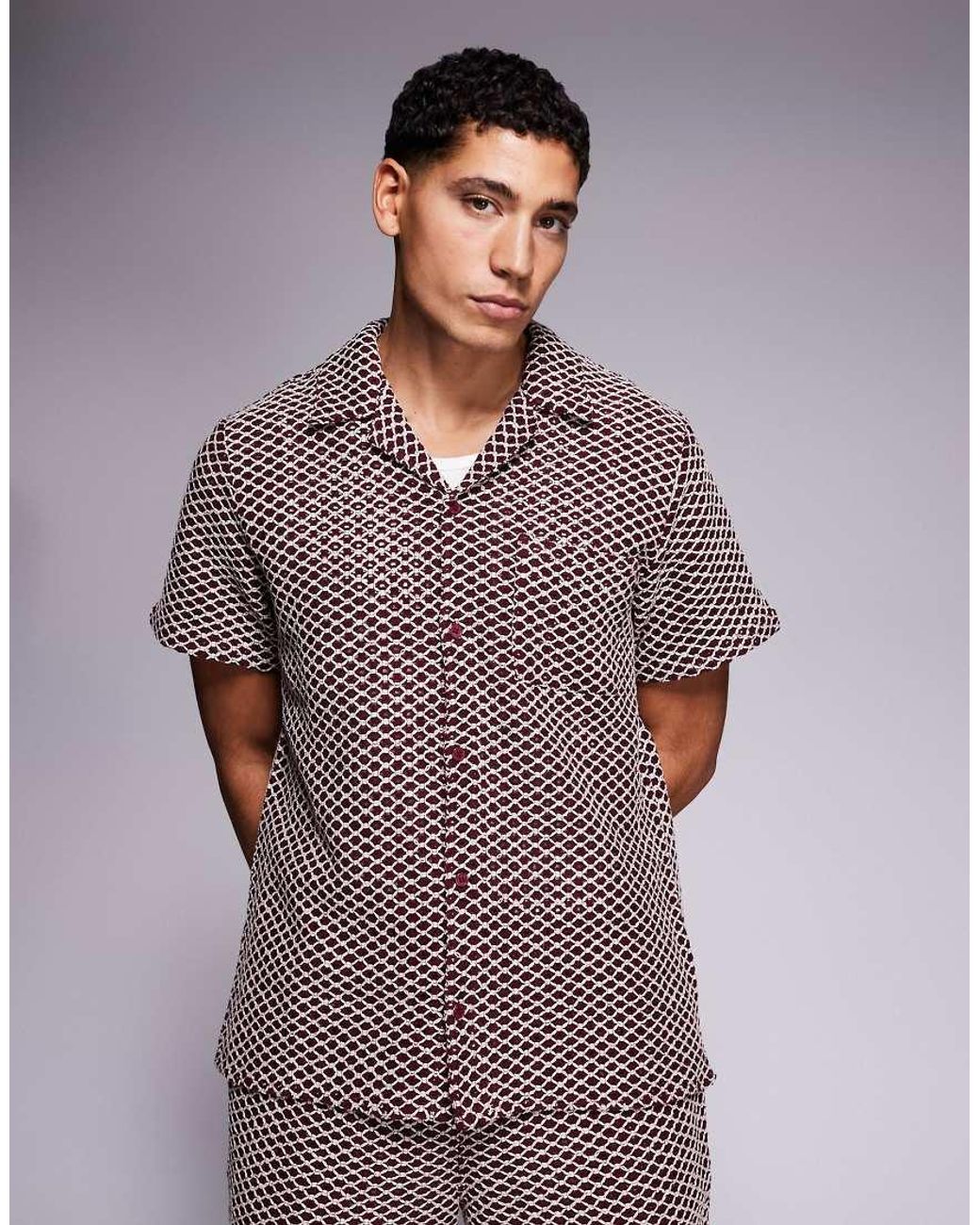 South Beach Purple Crochet Shirt for men
