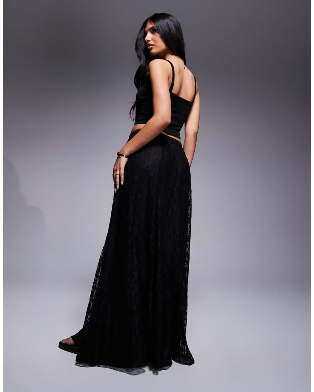 ASOS Full Lace Godet Maxi Skirt in Black | Lyst UK