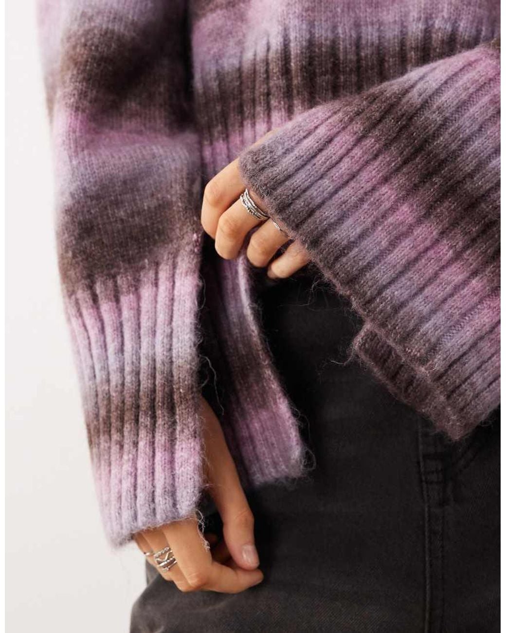 Monki Brown Boxy Jumper With Faded Stripe