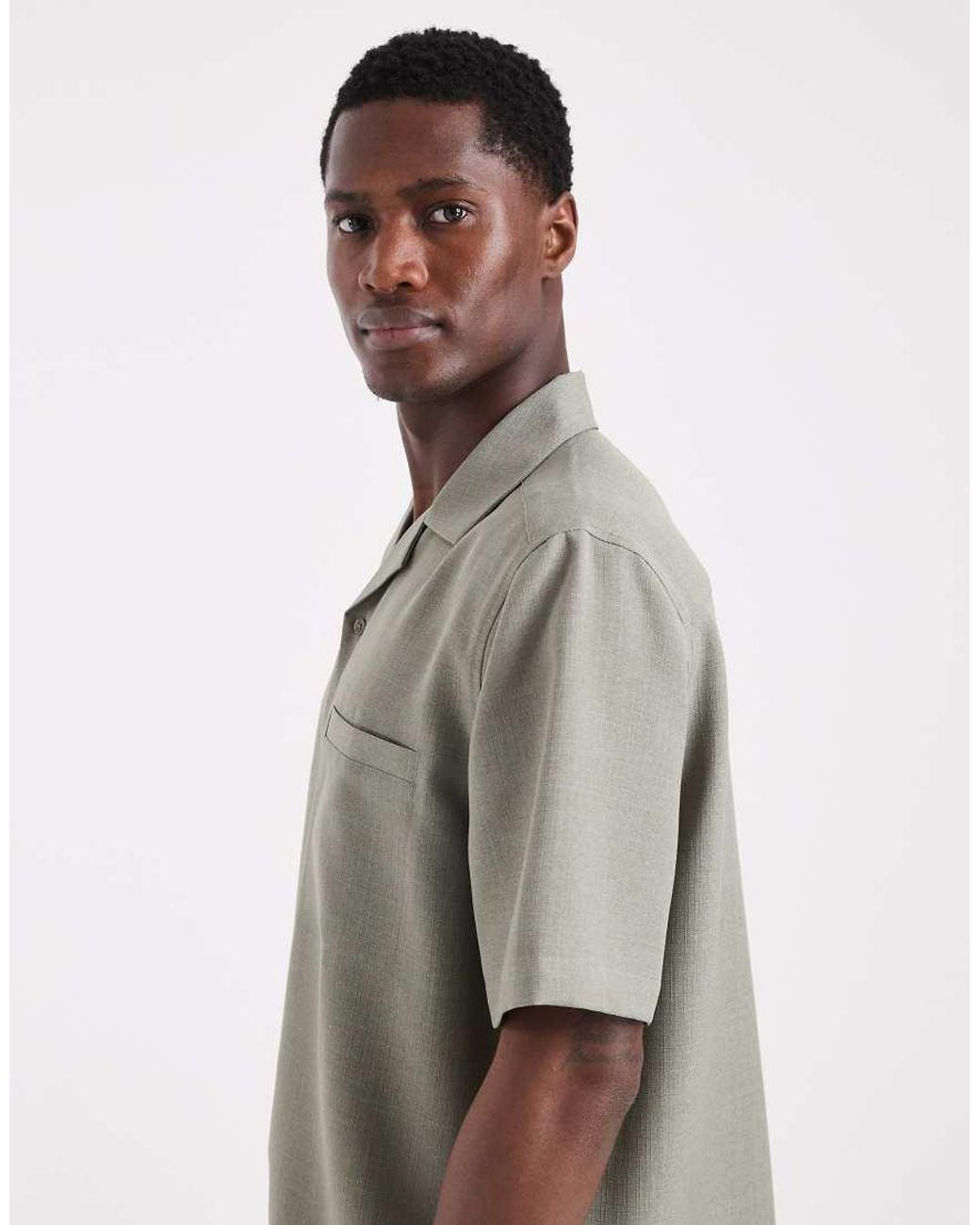 ASOS Gray Co-ord Linen Look Relaxed Revere Shirt for men