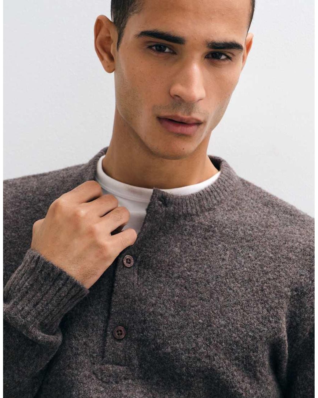 Brave Soul Black Studio Knitted Henley Jumper for men