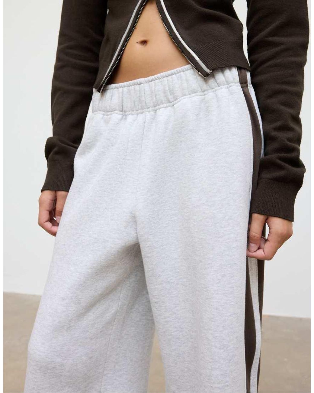 Stradivarius White Plush joggers With Side Stripe