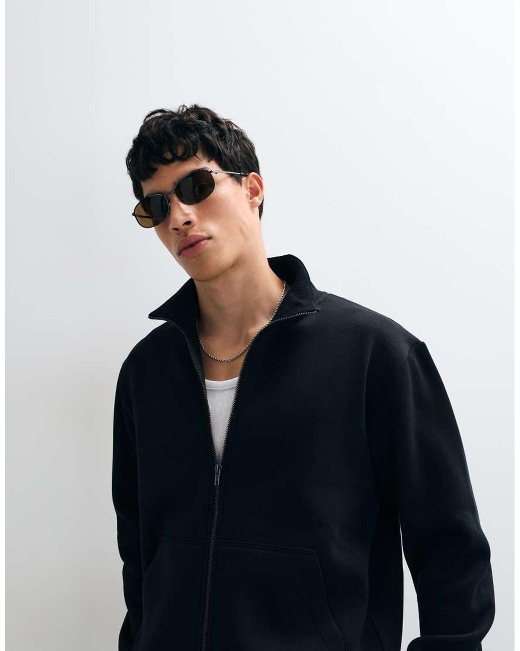 Jack & Jones Black Zip Through High Neck Sweatshirt for men
