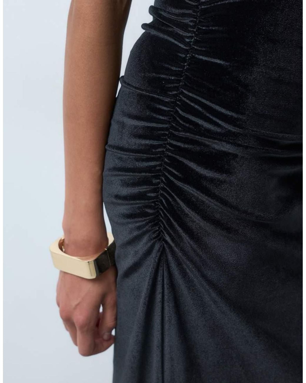 ASOS Blue Shoulder Pad Velvet Maxi Dress