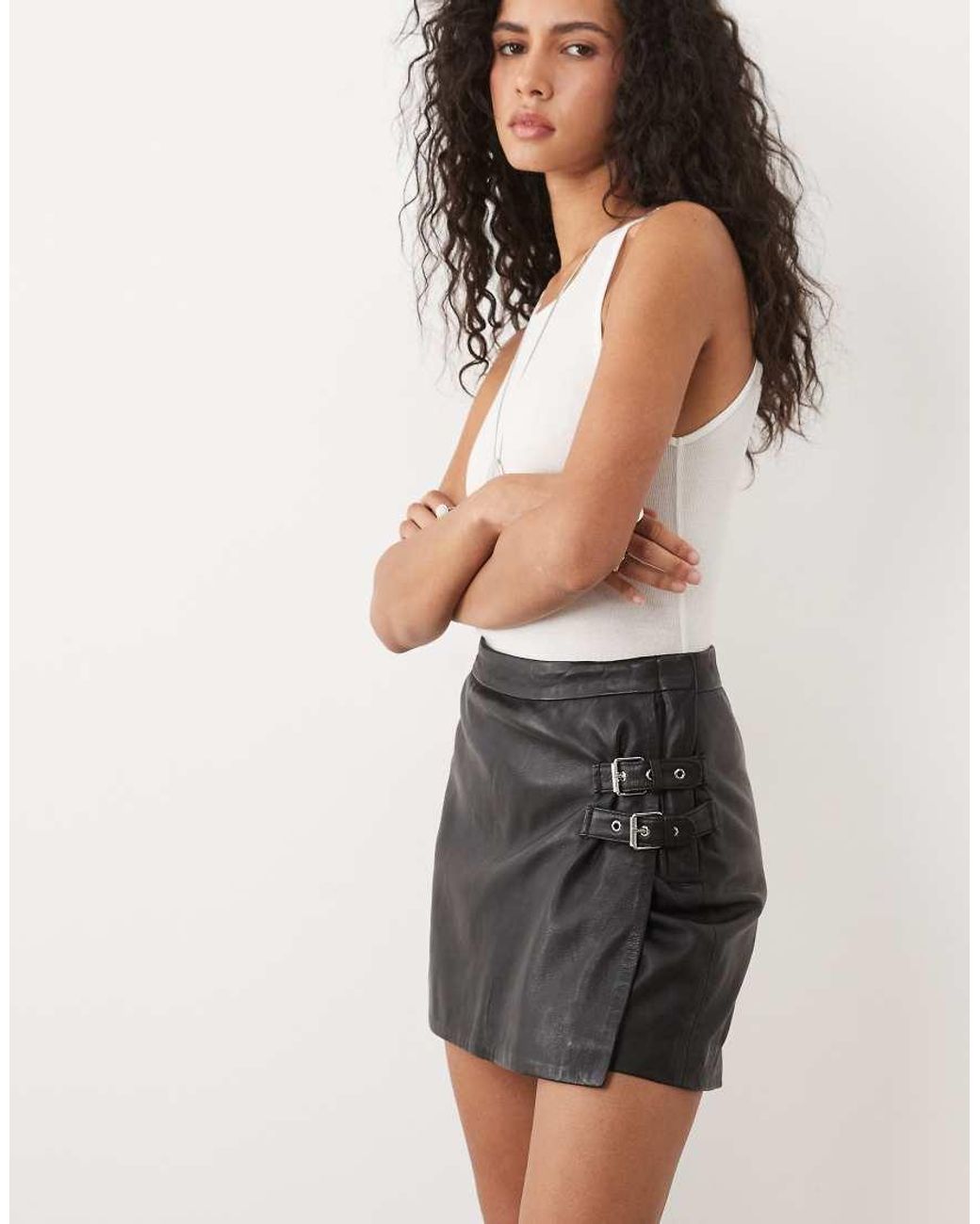 Barney's Originals Black Real Leather Skort