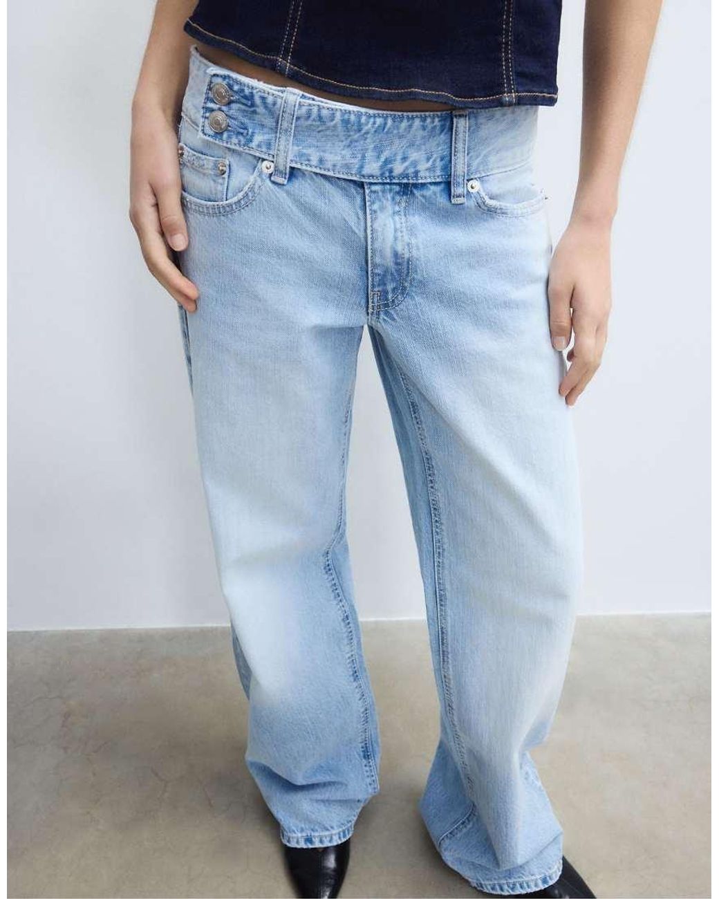 Stradivarius Blue Low-Waist Straight-Leg Hammer-Loop Jeans